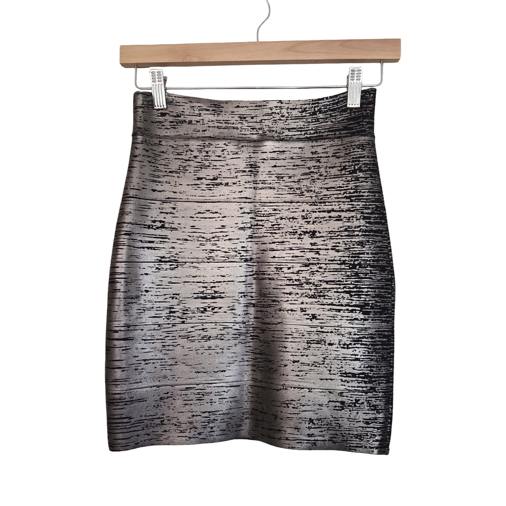 BCBGMaxazria | Y2K Metallic Gunmetal Bandage Stretch Pencil Mini Skirt